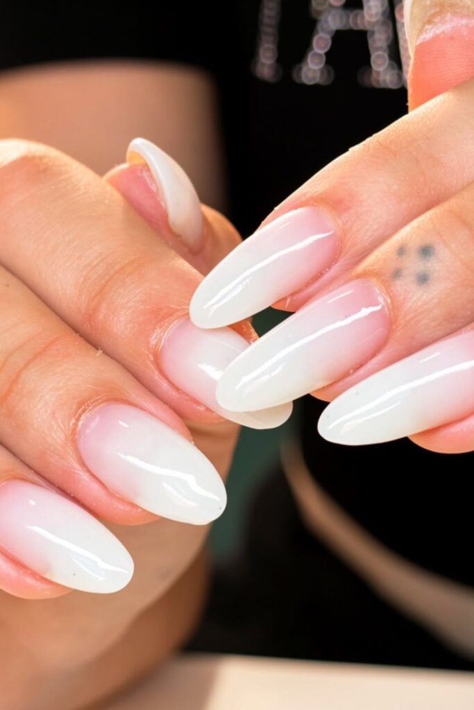 Milky-White-Almond-Nails