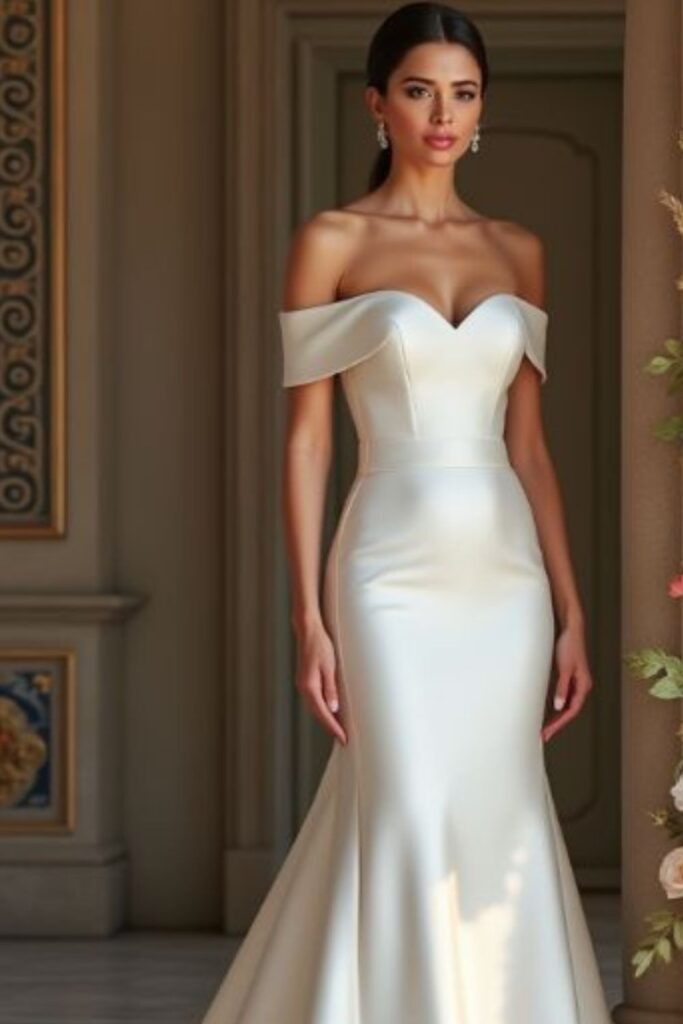 Off-the-Shoulder-Satin-Wedding-Gown