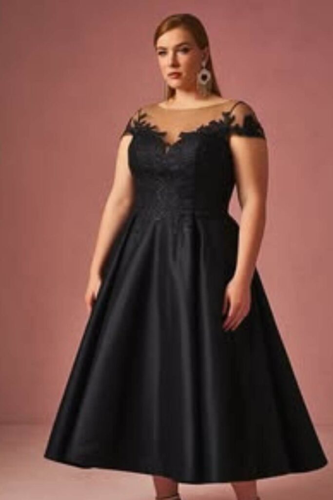 Plus-Size-Black-A-line-midi-Dress-Ideas